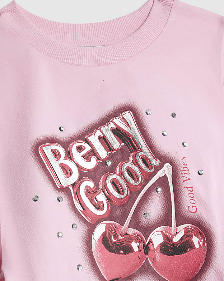 Girls Red Diamante Berry Good T-Shirt Set