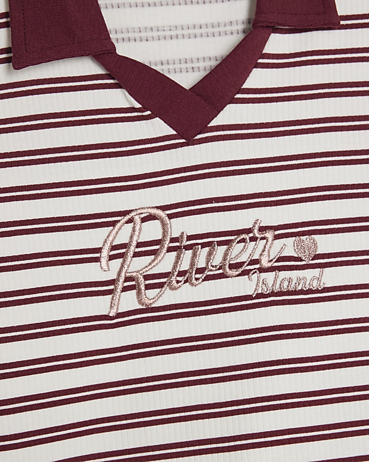 Girls Red Stripe Polo and Skirt Set