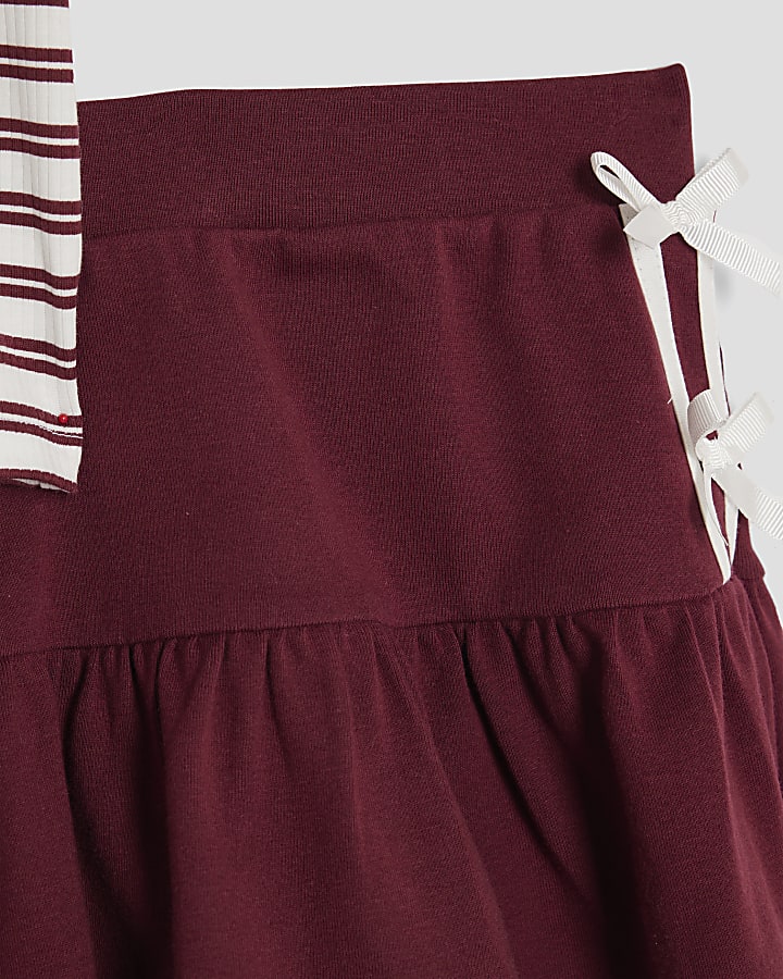 Girls Red Stripe Polo and Skirt Set