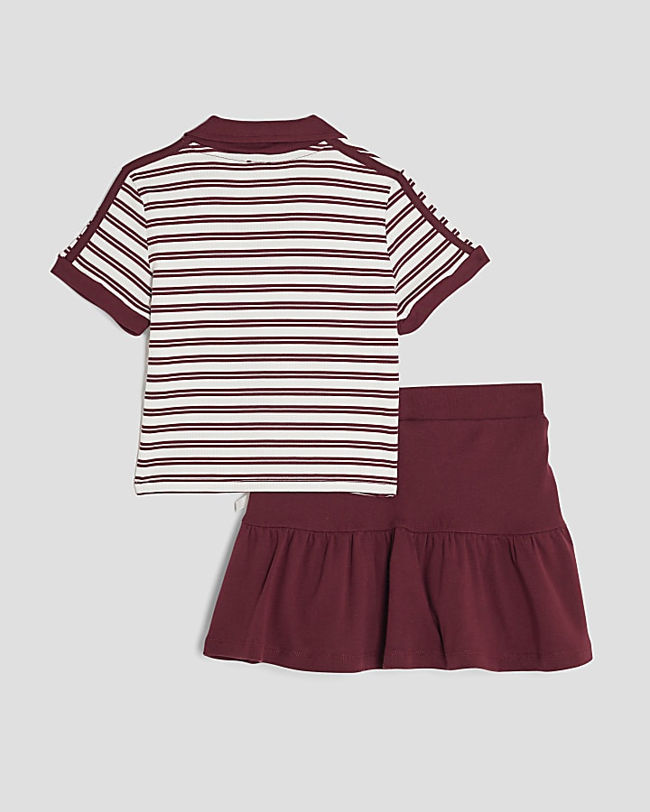 Girls Red Stripe Polo and Skirt Set