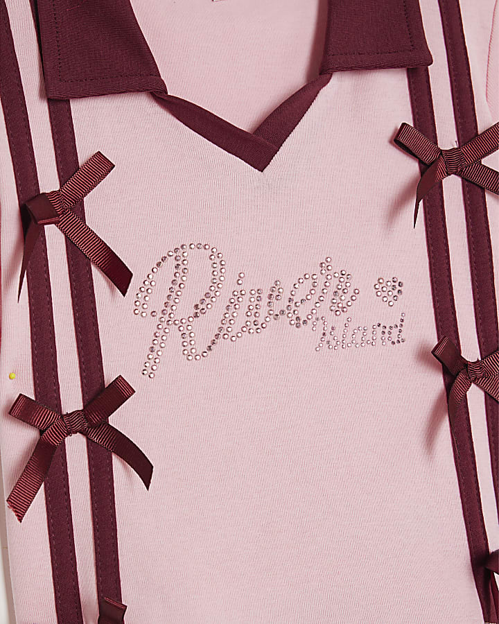 Girls Pink bow polo top and skirt set