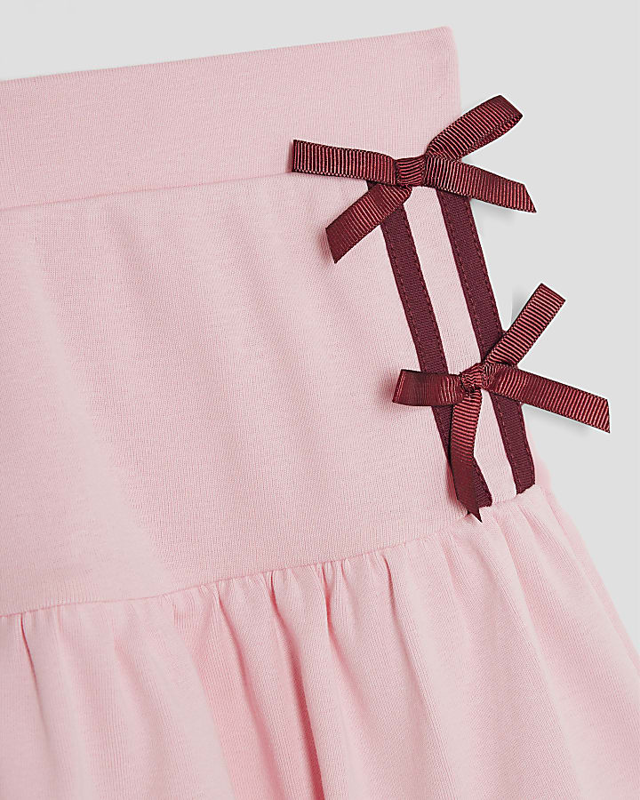 Girls Pink bow polo top and skirt set