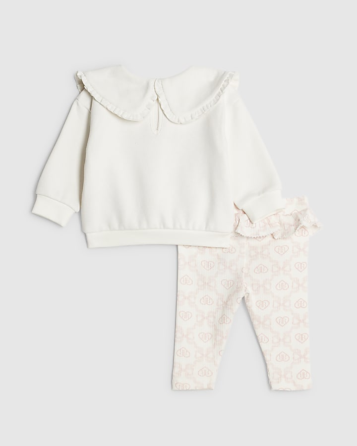 Baby Girls Cream Collar Bow Sweatshirt Set