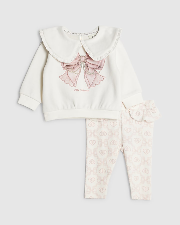Baby Girls Cream Collar Bow Sweatshirt Set