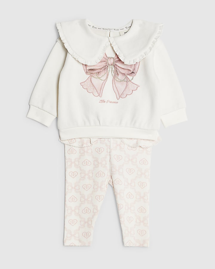 Baby Girls Cream Collar Bow Sweatshirt Set