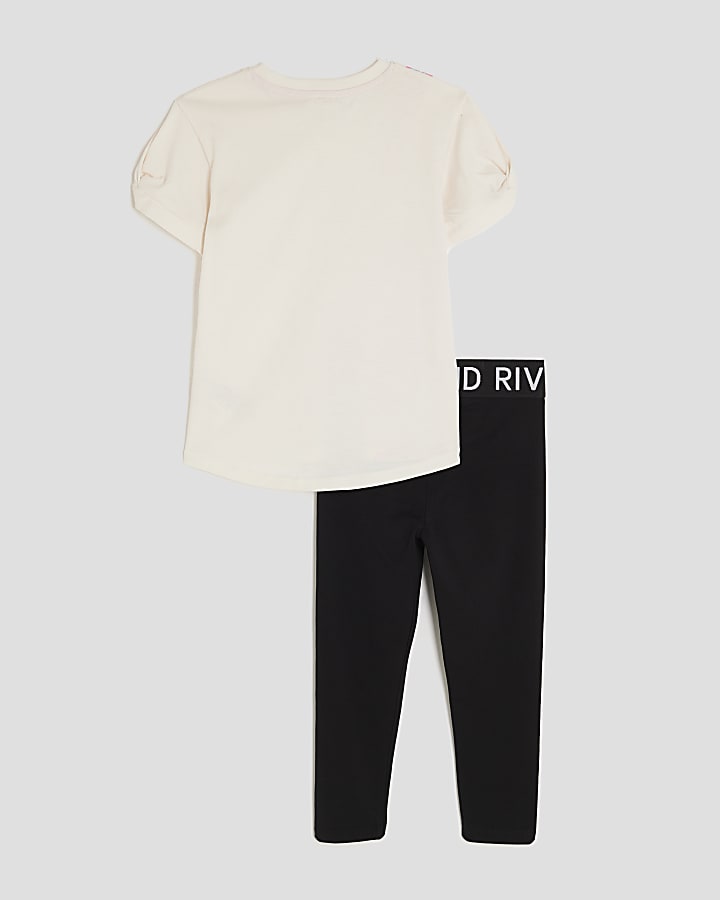 Mini Girls cream L'amour Bow Bag T-Shirt Set