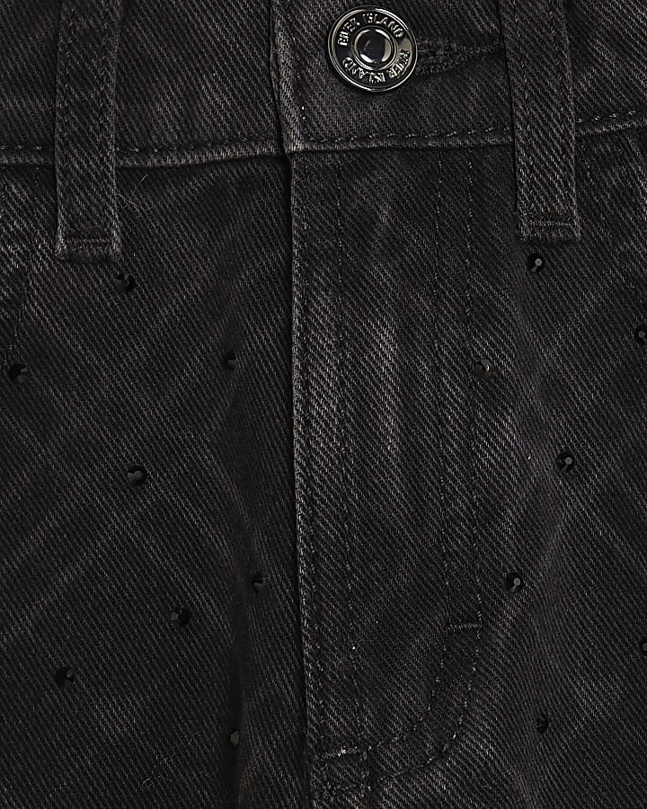 Girls Black Check Hotfix Straight Jeans