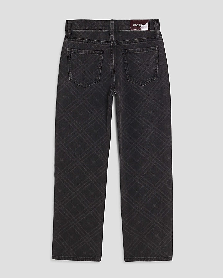 Girls Black Check Hotfix Straight Jeans