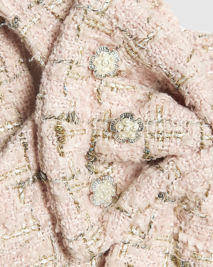Girls Pink Bow Boucle Shift Dress