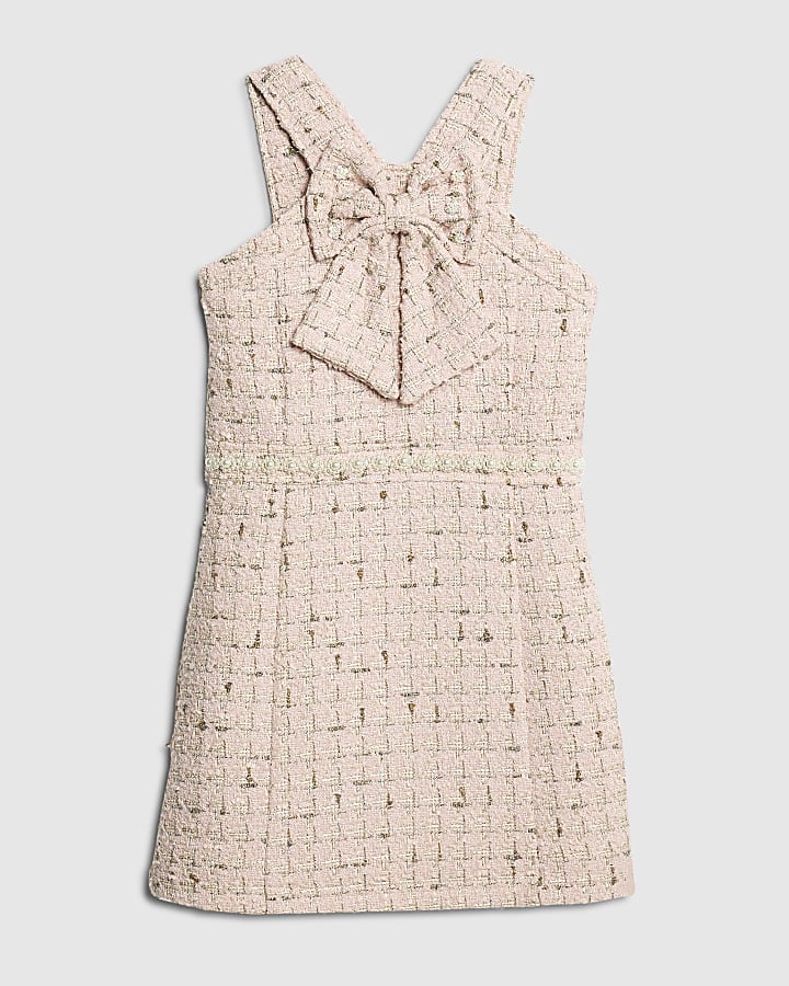 Girls Pink Bow Boucle Shift Dress