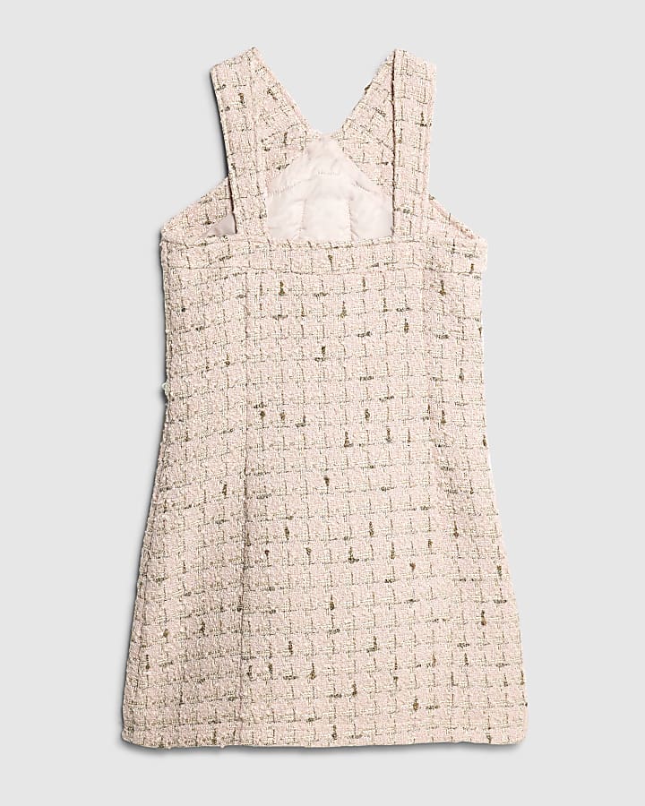 Girls Pink Bow Boucle Shift Dress