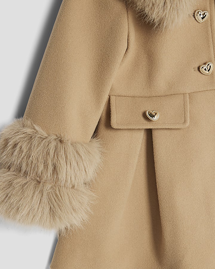 Mini Girls Beige Longline Wool Coat