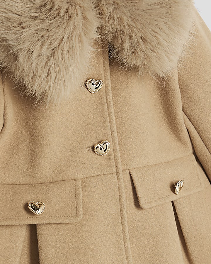 Mini Girls Beige Longline Wool Coat