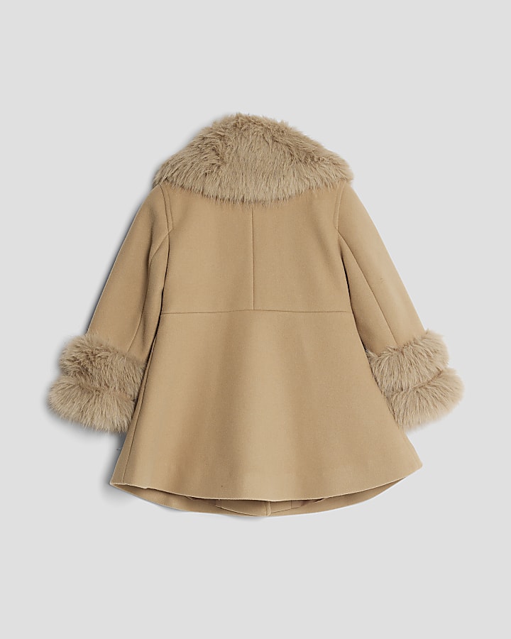 Mini Girls Beige Longline Wool Coat