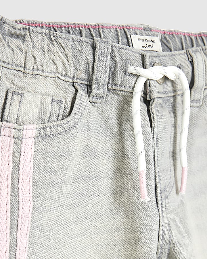 Mini Girls Grey Pull On Stripe Wide Leg Jeans