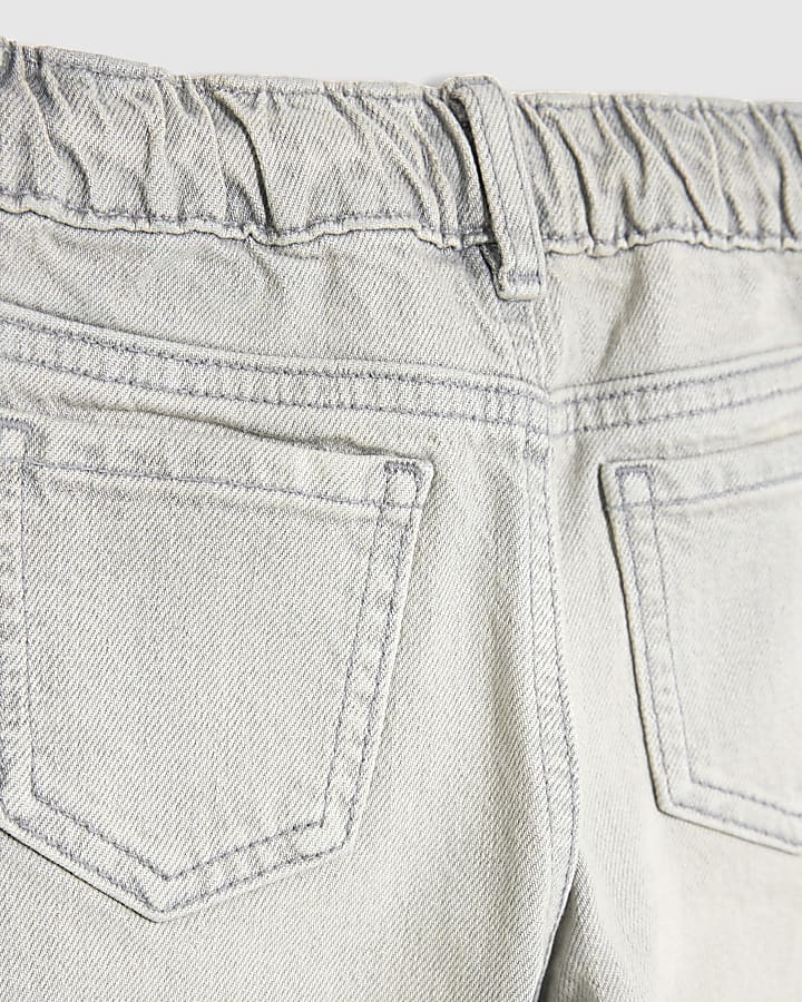 Mini Girls Grey Pull On Stripe Wide Leg Jeans