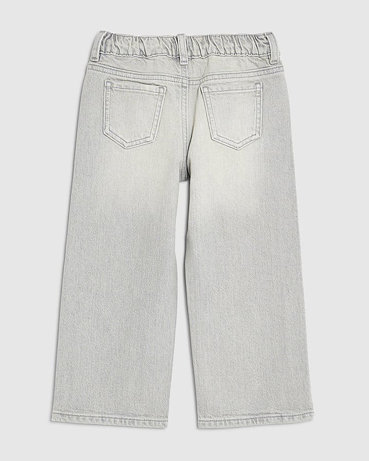 Mini Girls Grey Pull On Stripe Wide Leg Jeans