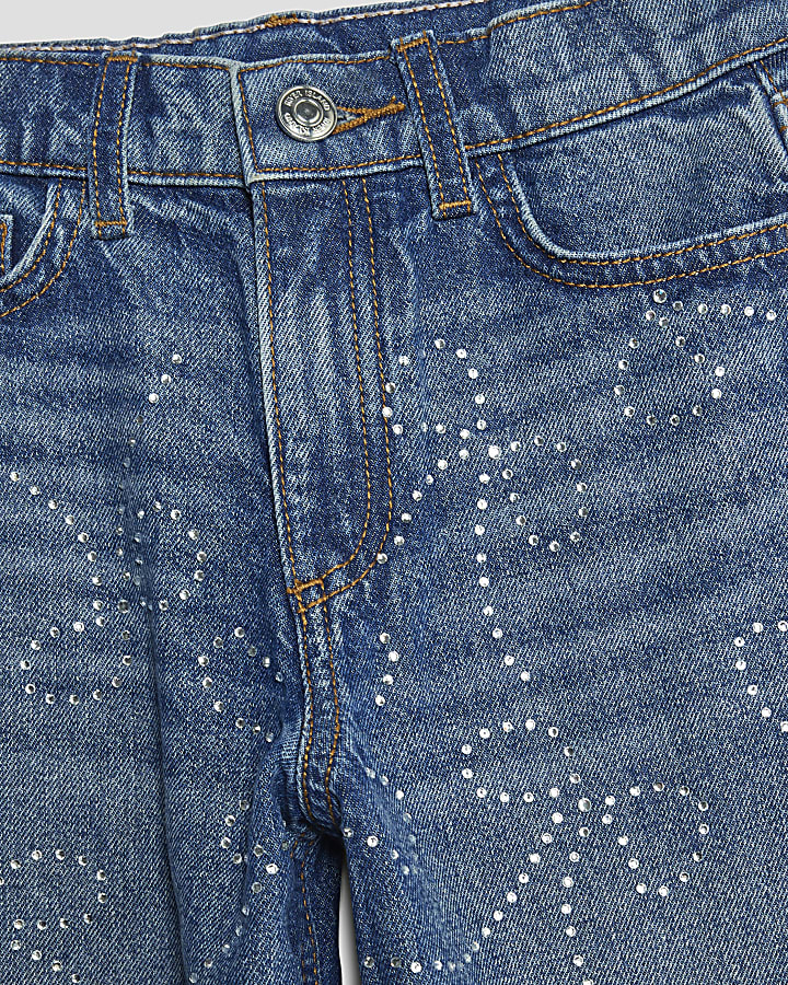 Girls Bow Diamante Wide Leg Jeans