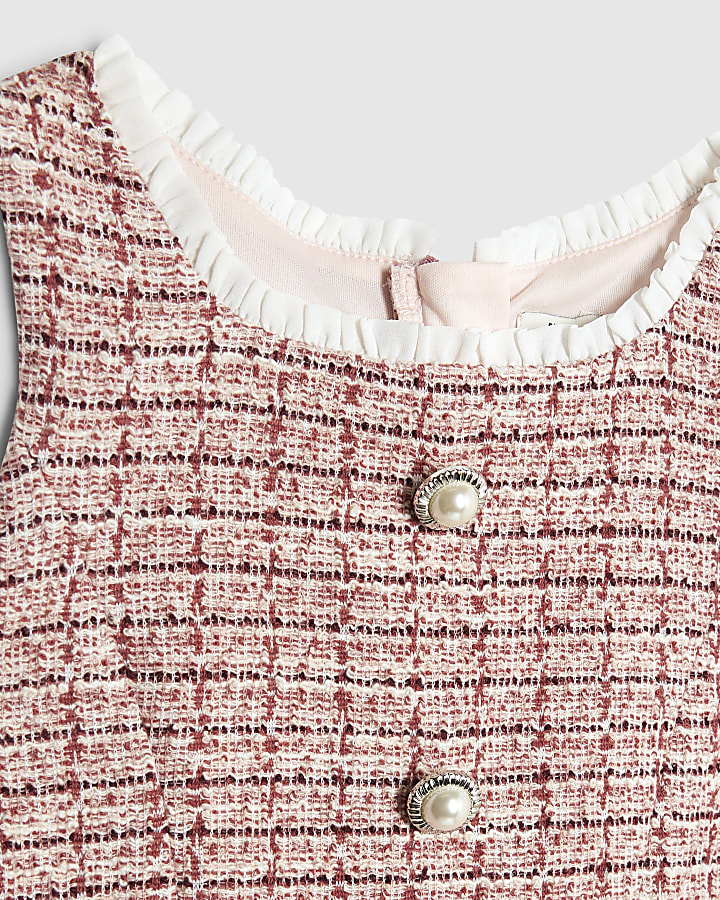 Girls Pink Boucle Check Peplum Top