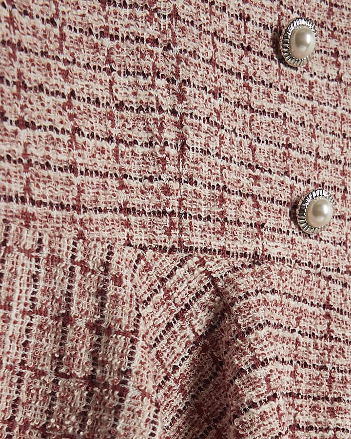 Girls Pink Boucle Check Peplum Top