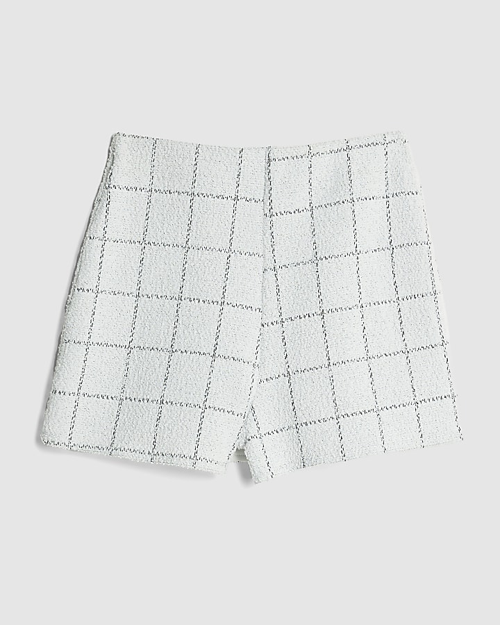 Girls White Boucle Skort