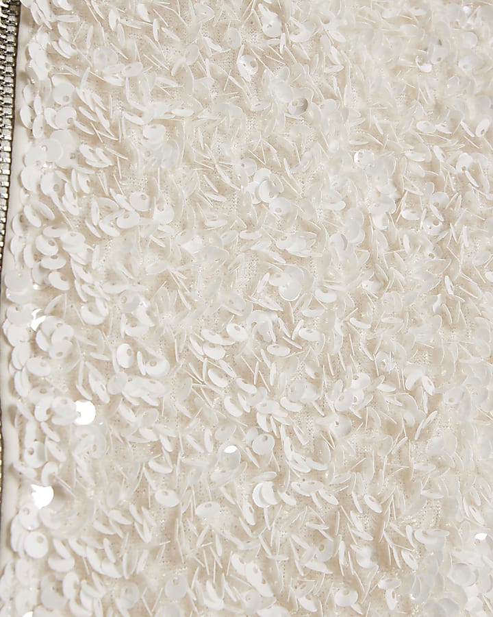 Girls Cream Sequin Bomber Jacket