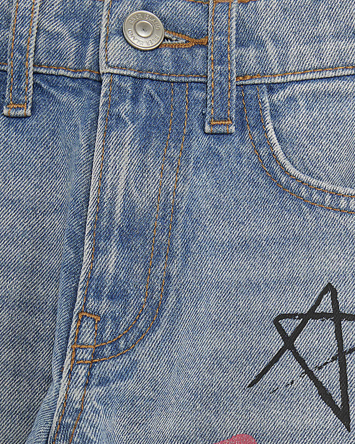 Girls Blue Graffiti Straight Jeans