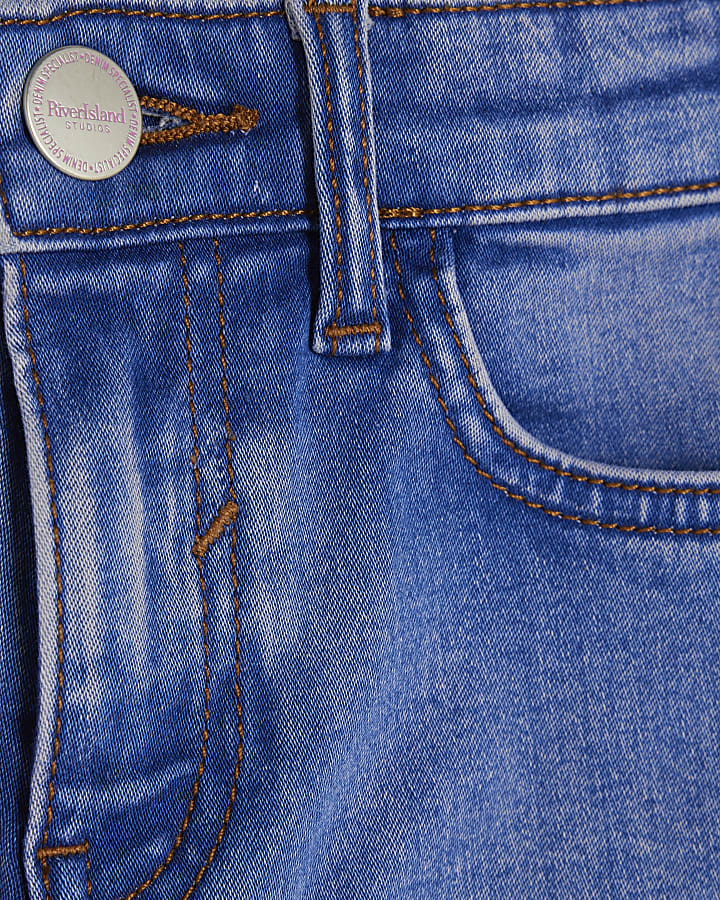 Girls Blue Flared With Pom Jeans