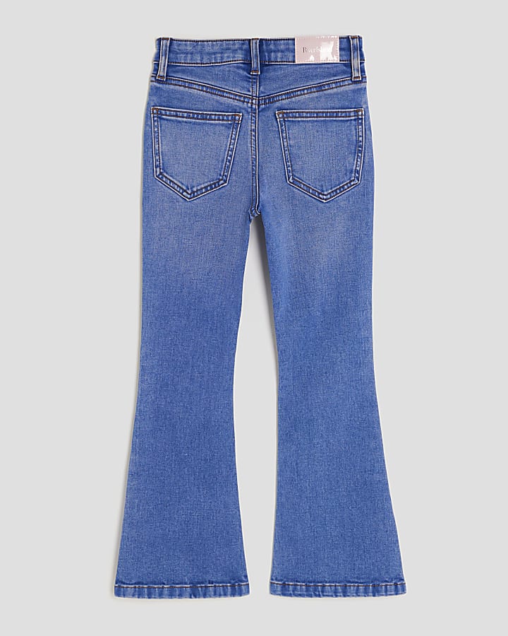 Girls Blue Flared With Pom Jeans