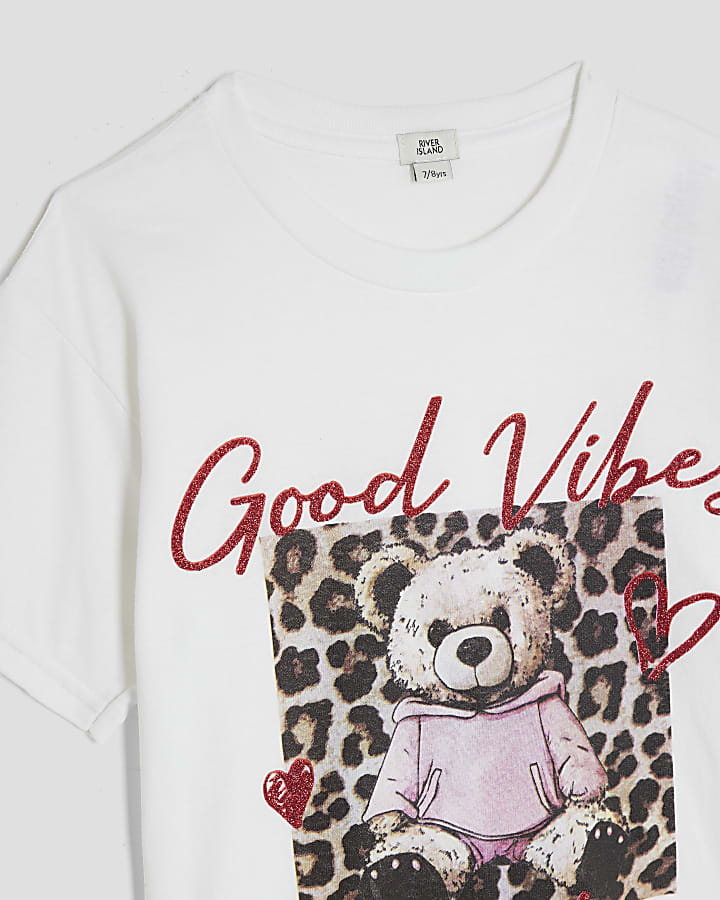 Girls White Leopard Bear T-shirt