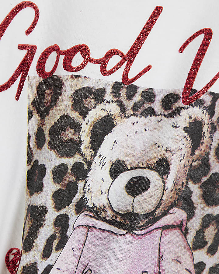 Girls White Leopard Bear T-shirt