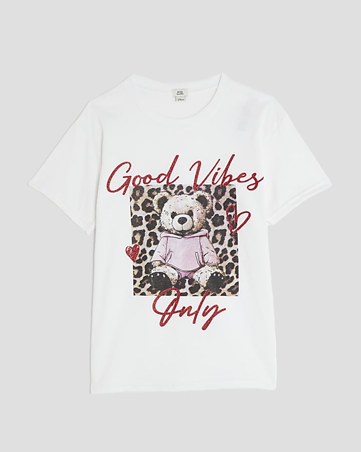 Girls White Leopard Bear T-shirt