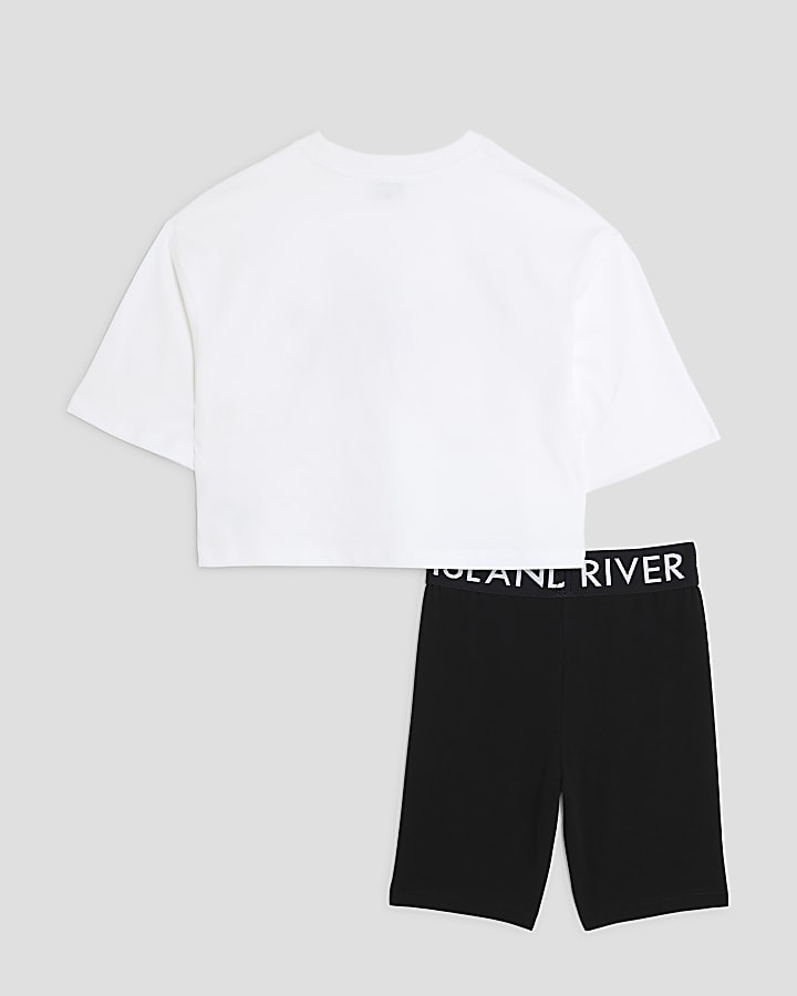 Girls White Love Ribbon T-Shirt Set