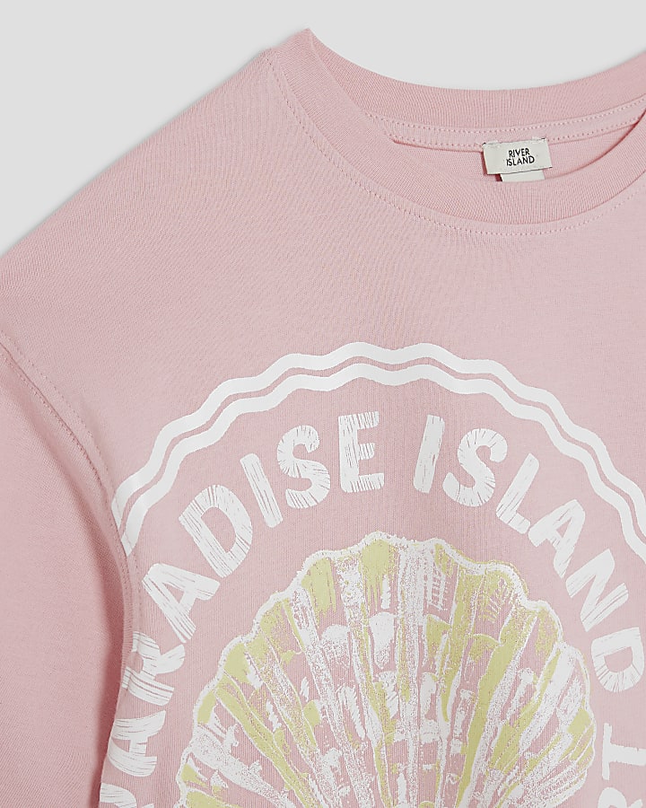 Girls Pink Shell Crop Top & Cycle Shorts Set