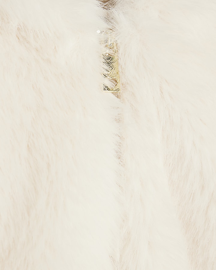 Girls Cream Faux Fur Bomber Jacket