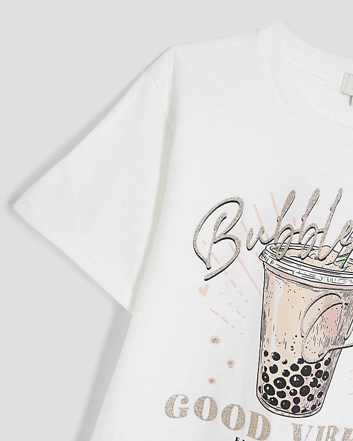 Girls White Bubble Queen Crop Top