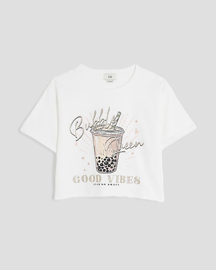 Girls White Bubble Queen Crop Top