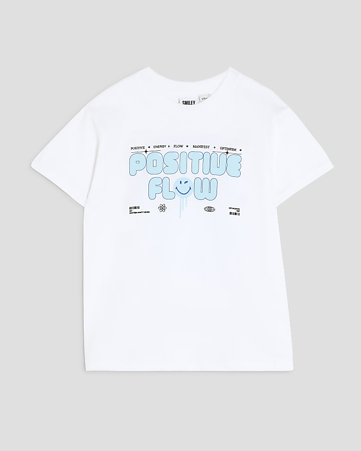 Boys White SmileyWorld® Positive Flow T-Shirt