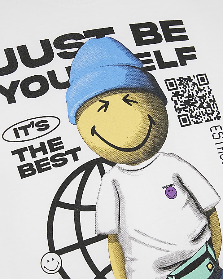 Boys White Smiley Be Yourself T-Shirt