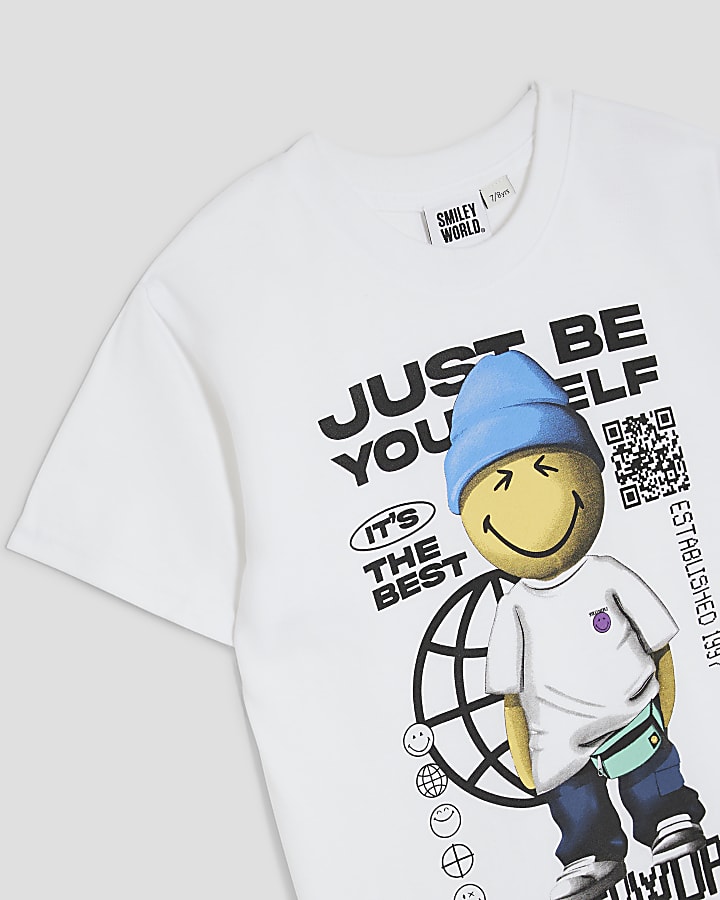Boys White Smiley Be Yourself T-Shirt