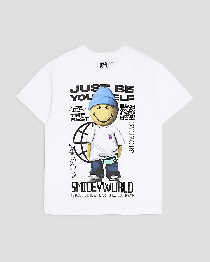 Boys White Smiley Be Yourself T-Shirt
