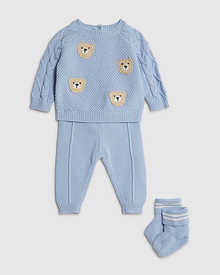 Baby Boys Blue Bear Jumper and Blanket Set