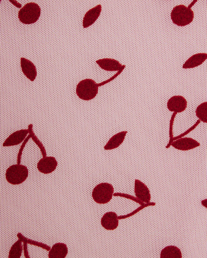 Girls Pink Cherry Mesh Long Sleeve T-Shirt