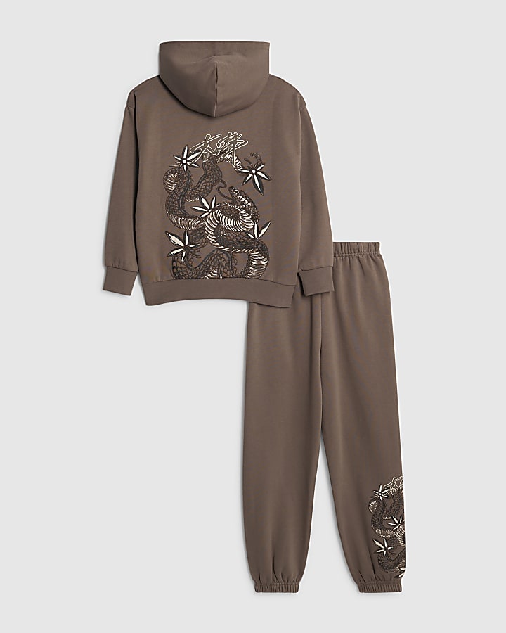 Boys Brown Japanese Hoodie Set
