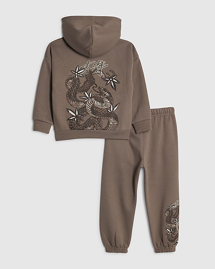 Mini Boys Brown Japanese Hoodie Set