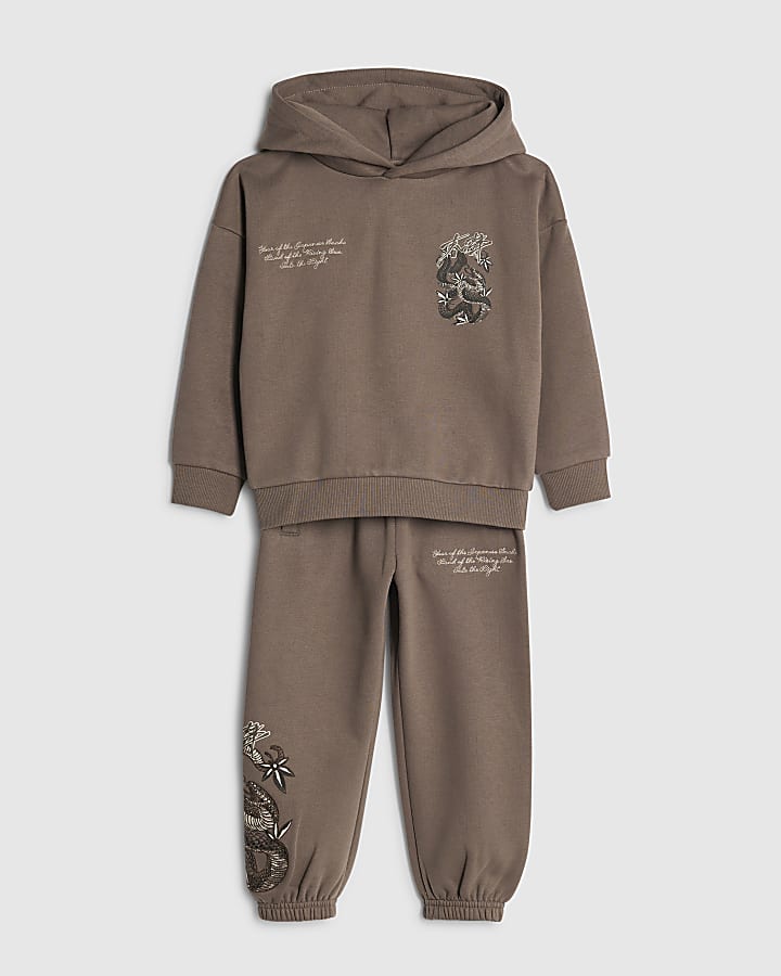 Mini Boys Brown Japanese Hoodie Set