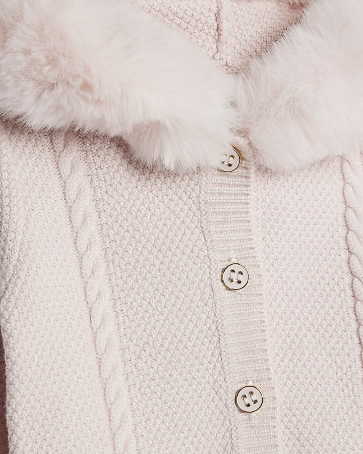 Baby Girls Pink Fur Collar Knitted Romper