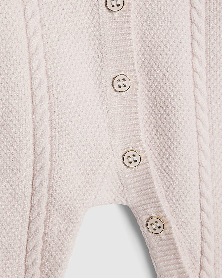 Baby Girls Pink Fur Collar Knitted Romper