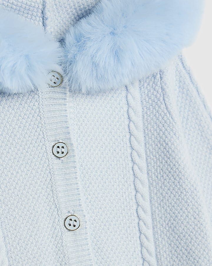 Baby Boys Blue Faux Fur Collar Knitted Romper