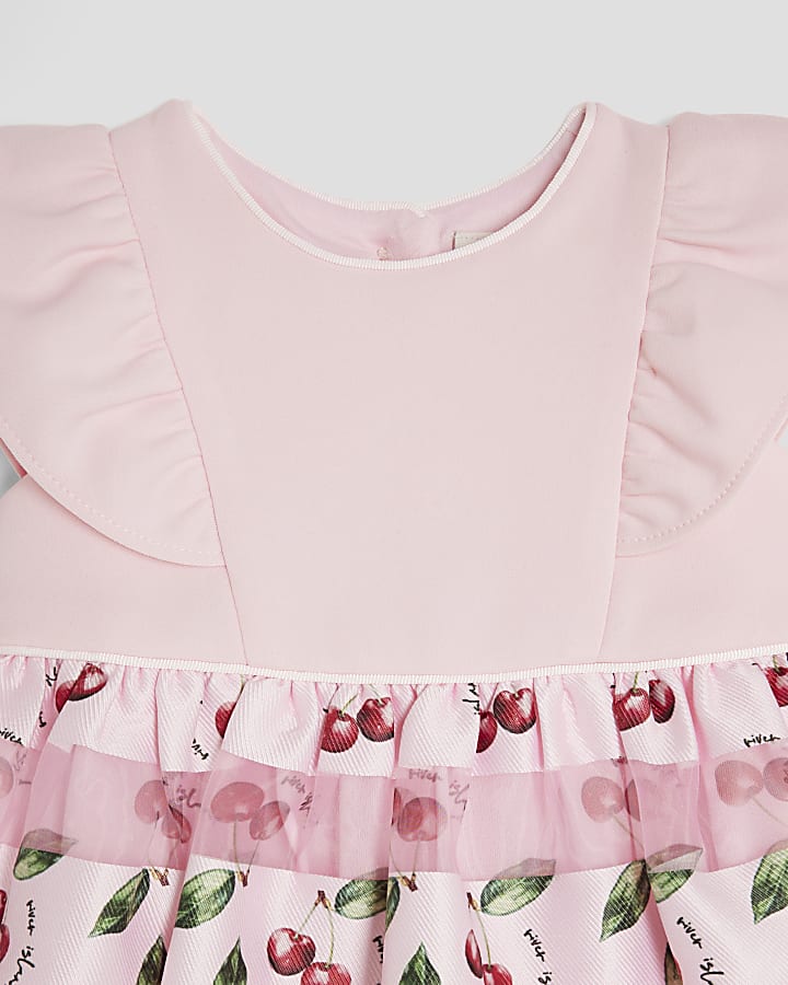 Baby Girls Pink Cherry Bubble Hem Dress Set